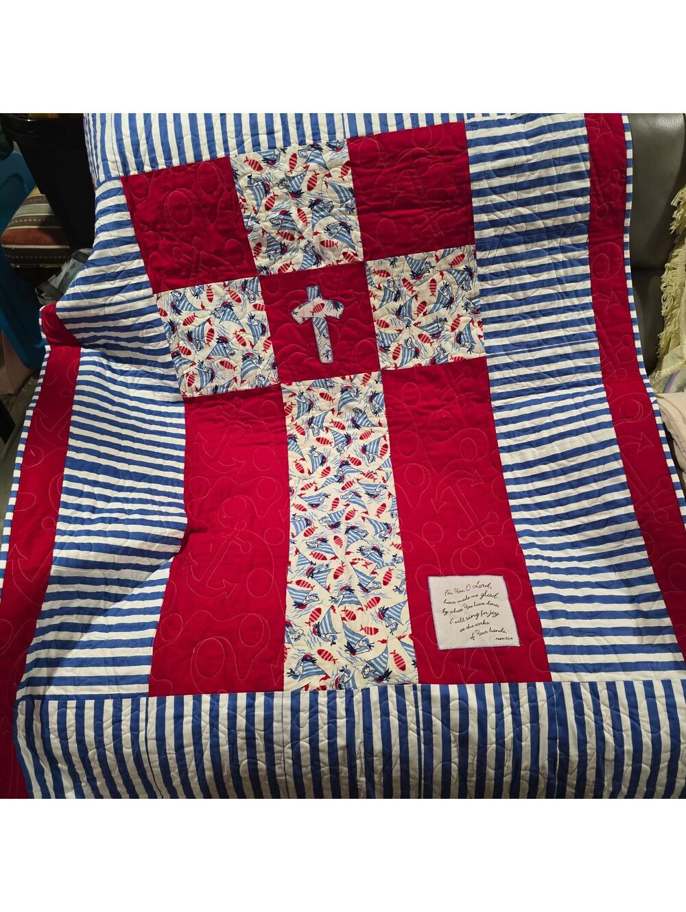 q132 Cross and Anchor Quilt with amazing long arm work.
